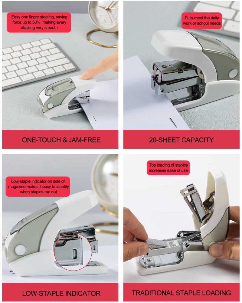 PAPERPAL Effortless Mini Stapler Set  20 Sheet Capacity  Integrated Remover & Staple Storage  Holds 1/4"" Staples  Includes 1000 Staples  Lightweight  Office  School & Daily Use  White - Image 4